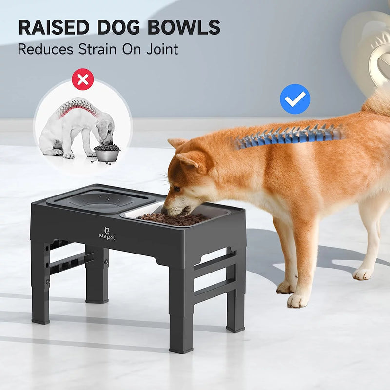 2-In-1 Elevated Dog Bowls 4 Height Adjustable Raised Dog Bowls No Spill Dog Water Bowl & Stainless Steel Dog Food Bowl Stand - Puck's