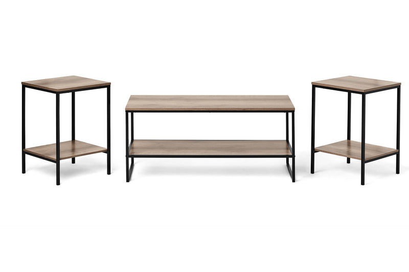 Contemporary 3 Piece Rectangular Particle Board Coffee Table, Rustic Brown - Puck's