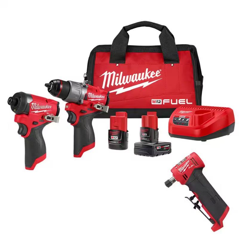 M12 FUEL 12-Volt Li-Ion borstelloze accuboor-/accuboormachine combiset (2-tool) W/M12 haakse slijper - Puck's
