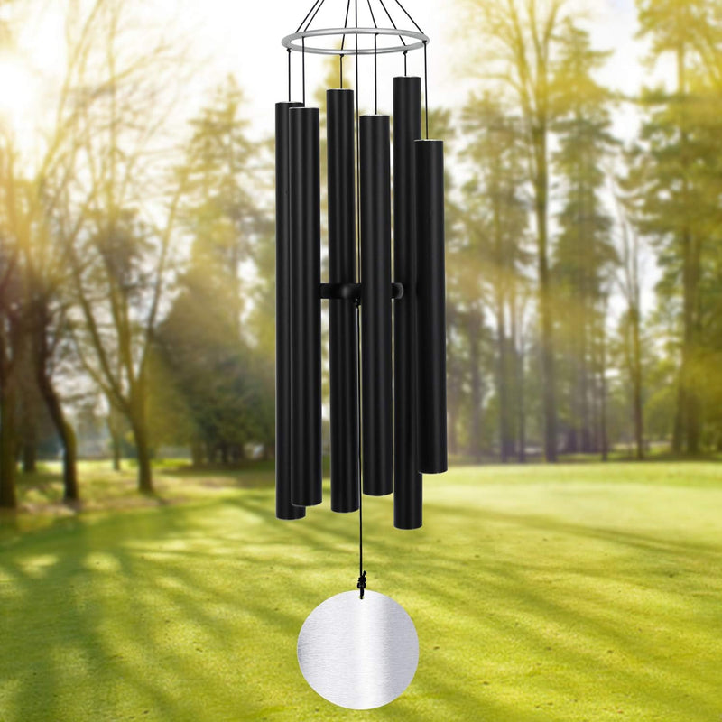 Outdoor Deep Tone,45Inch Sympathy Wind Chimes for outside with 6 Tubes Tuned Relaxing Melody,Memorial Wind Chimes Large for Mom,Garden Decor,Black - Puck's