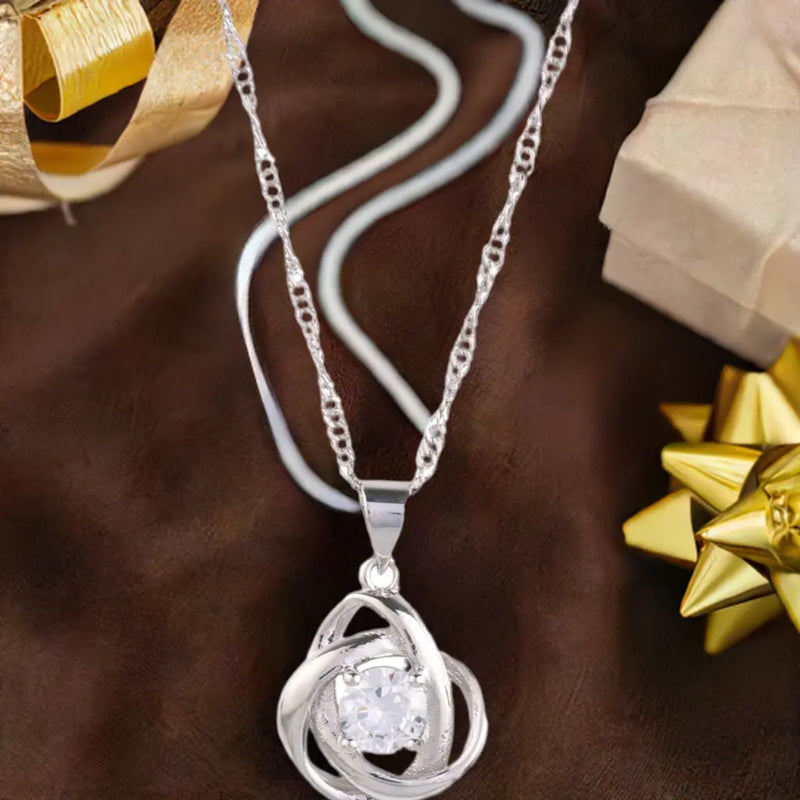 Round Knot Pendant Necklace with Cubic Zirconia - Puck's