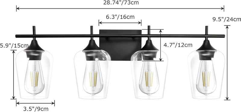 Bathroom Vanity Light Fixtures, 4-Light Bathroom Wall Light over Mirrors Lighting with Clear Glass Shade Modern Wall Sconces for Living Room Bedroom Hallway - Puck's