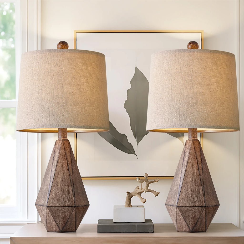 Rustic Retro Table Lamp Set of 2 for Bedroom Living Room 20.25" Farmhouse Nightstand Bedside Lamp Resin - Puck's
