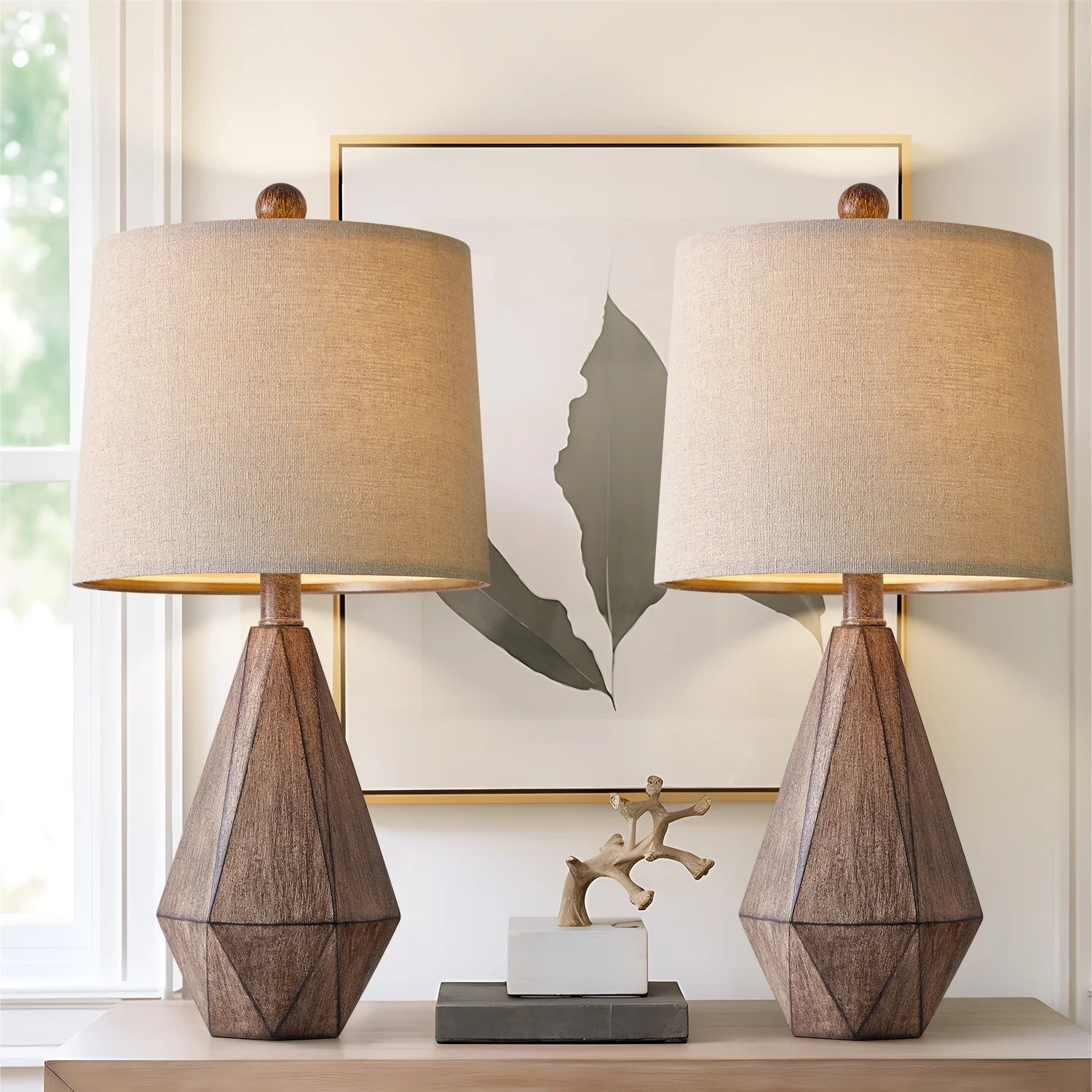 Rustic Retro Table Lamp Set of 2 for Bedroom Living Room 20.25" Farmhouse Nightstand Bedside Lamp Resin - Puck's