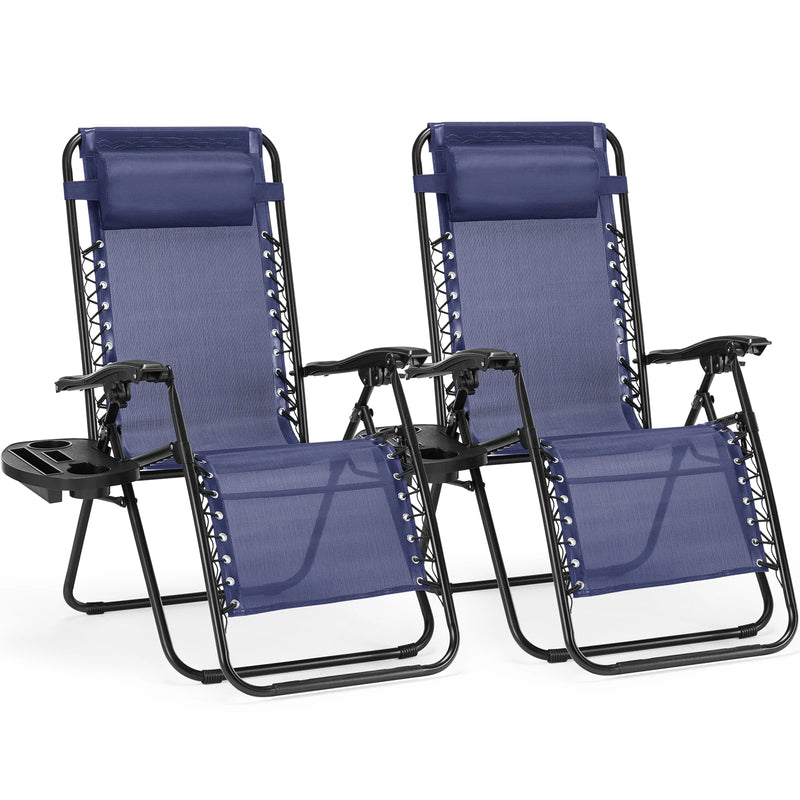 Zero Gravity Set of 2 Portable Recliner Camping Patio Outdoor Garden Lounge Chair with Cup Holder Trays Adjustable Pillow - Puck's