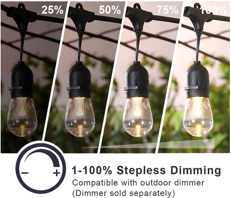 48Ft LED Outdoor String Lights with 0.9W Shatterproof Bulbs for Patio, Backyard, Porch, Commercial Light String - Puck's