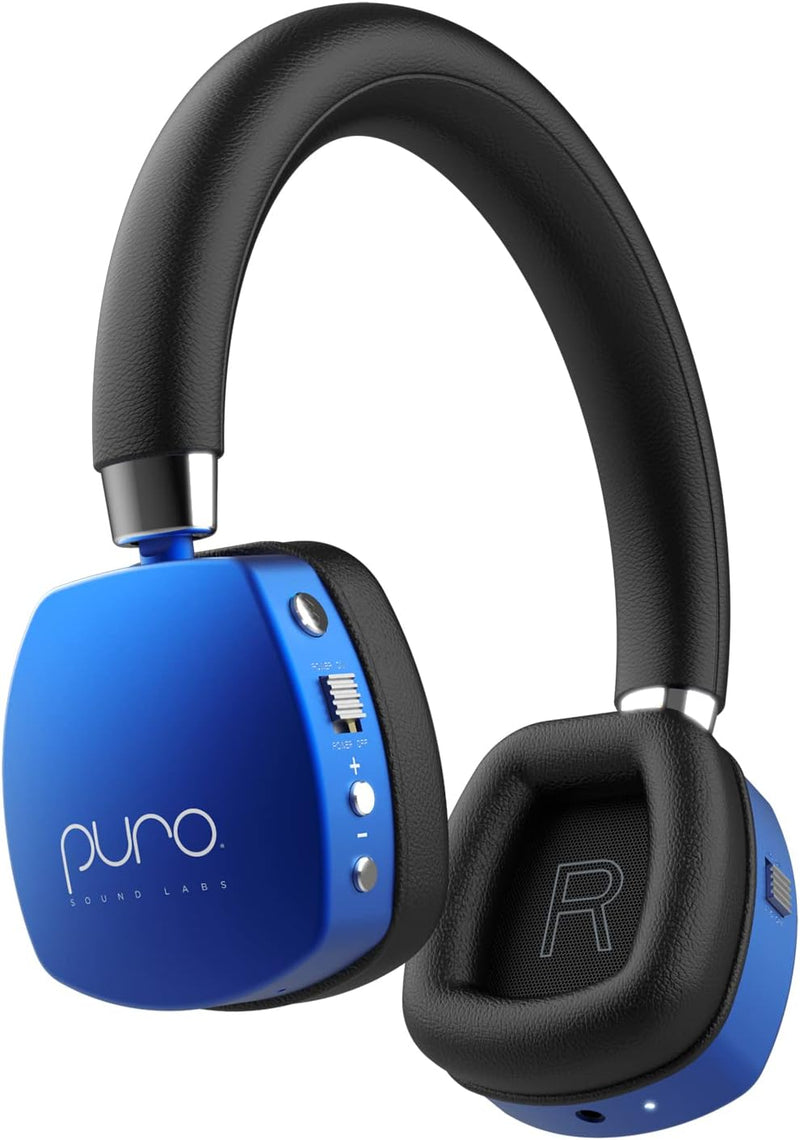 Puroquiets Volume Limited On-Ear Active Noise Cancelling Bluetooth Headphones – Lightweight Headphones for Kids with Built-In Microphone – Safer Sound Studio-Grade Quality (Dark Blue) - Puck's
