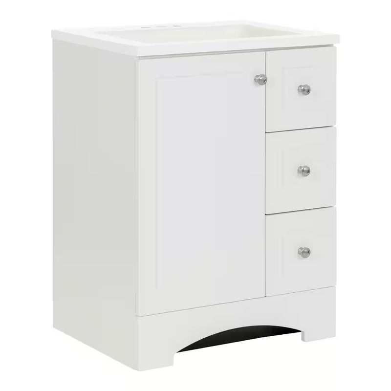 Lancaster 25 In. W  Single Sink White Bath Vanity with White Cultured Marble Top (Assembled) - Puck's