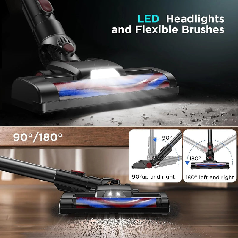Cordless Vacuum Cleaner, 38000PA/450W 50Min 2500Mah for Home Pet Hair Carpet Wood Floor