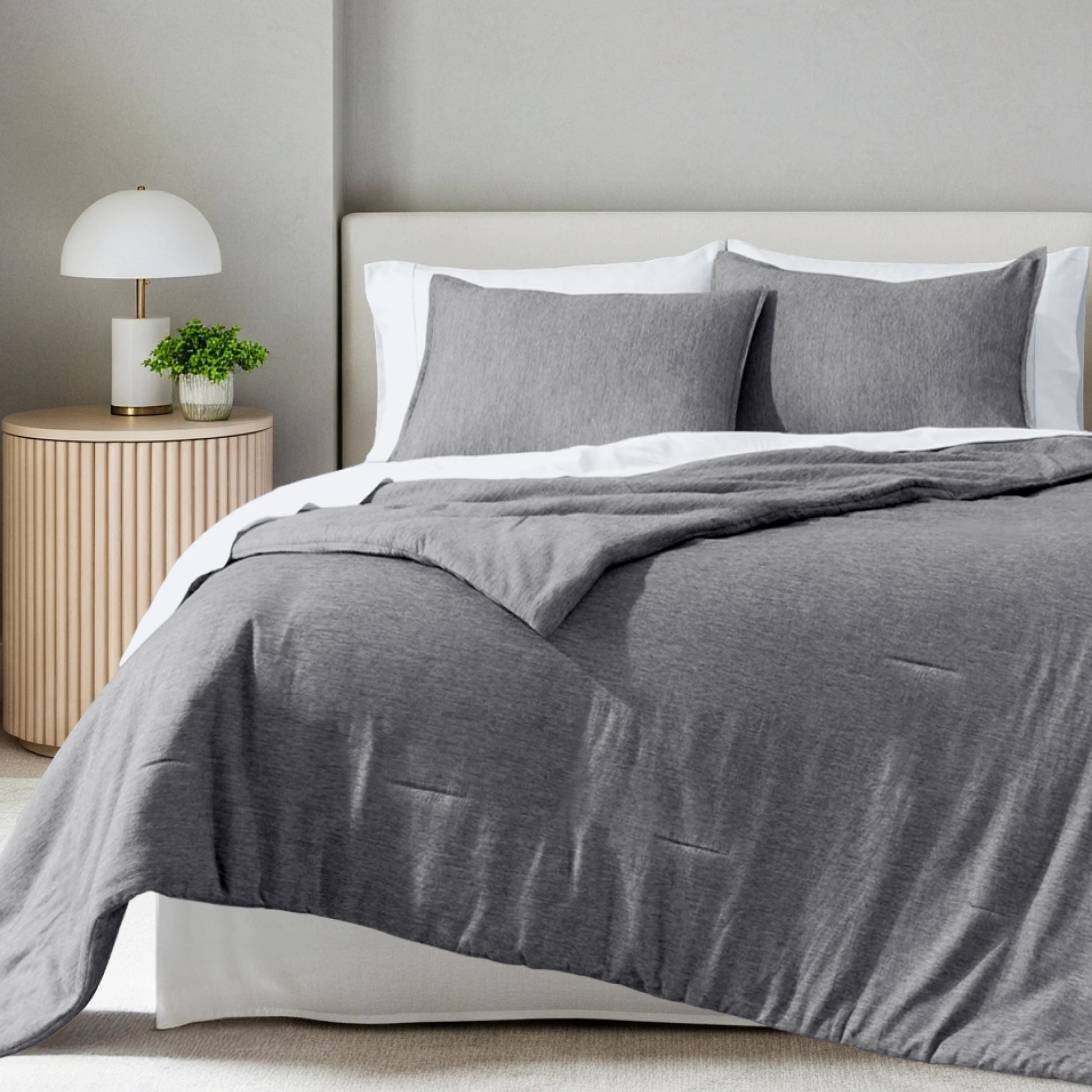 down Alternative Comforter Set - 3-Pieces - All Seasons - Queen, Heather Charcoal