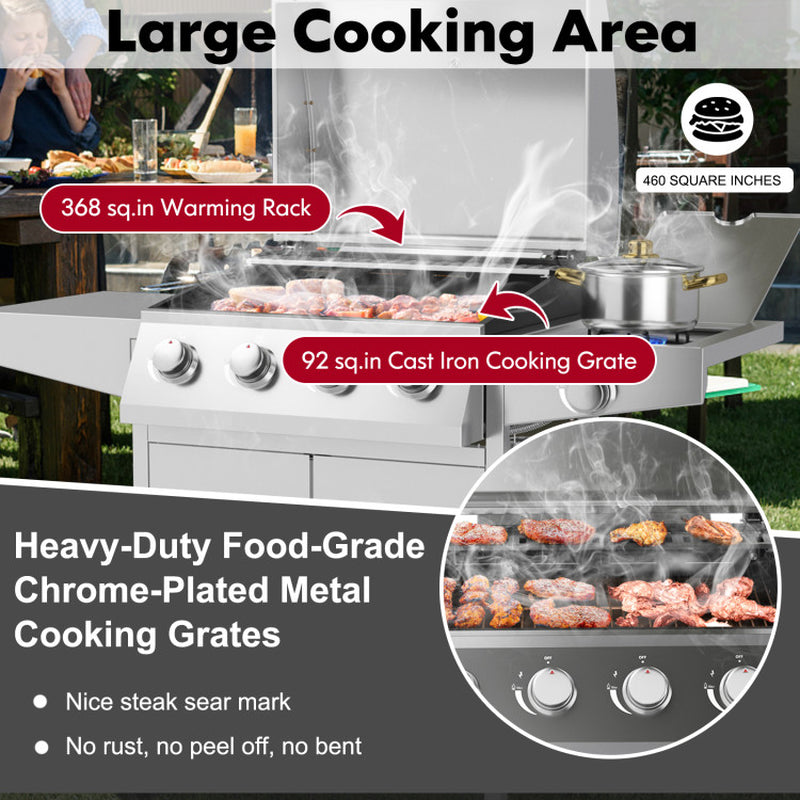 5-Burner Propane Gas Grill with Side Burner and 2 Prep Tables - Puck's