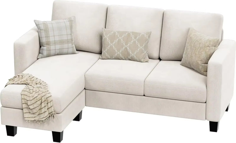 Convertible Sectional Sofa Couch, 3 Seat L-Shaped Sofa with Linen Fabric, Movable Ottoman Small Couch for Small Apartments - Puck's