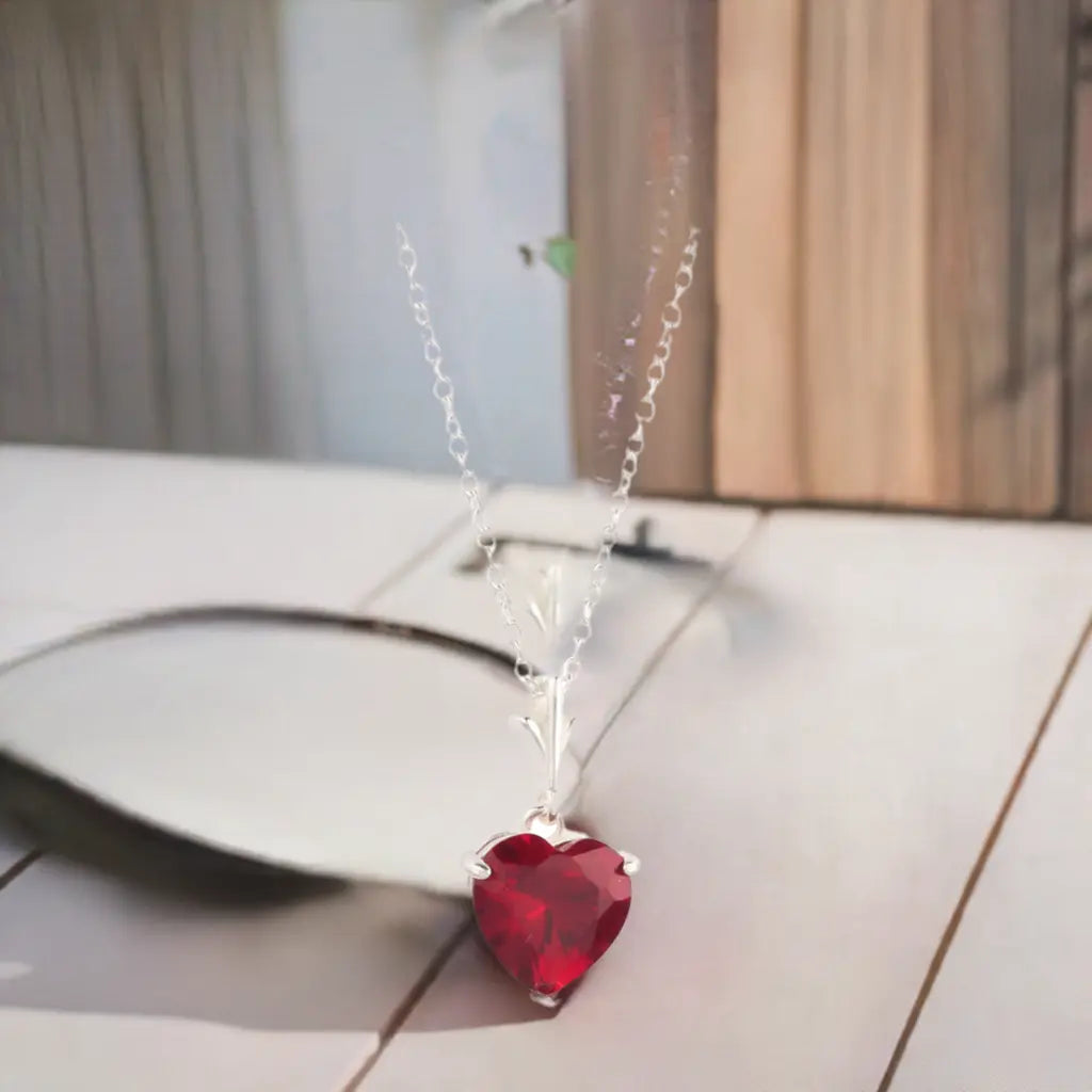 925 Sterling Silver Necklace Red Heart Pendant - Puck's