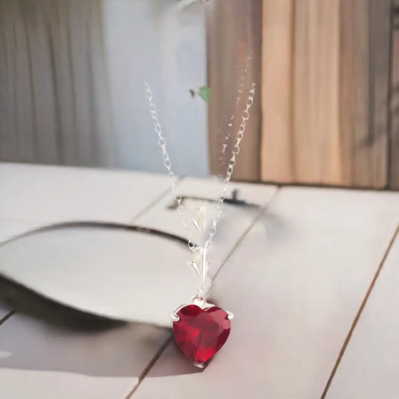 925 Sterling Silver Necklace Red Heart Pendant - Puck's