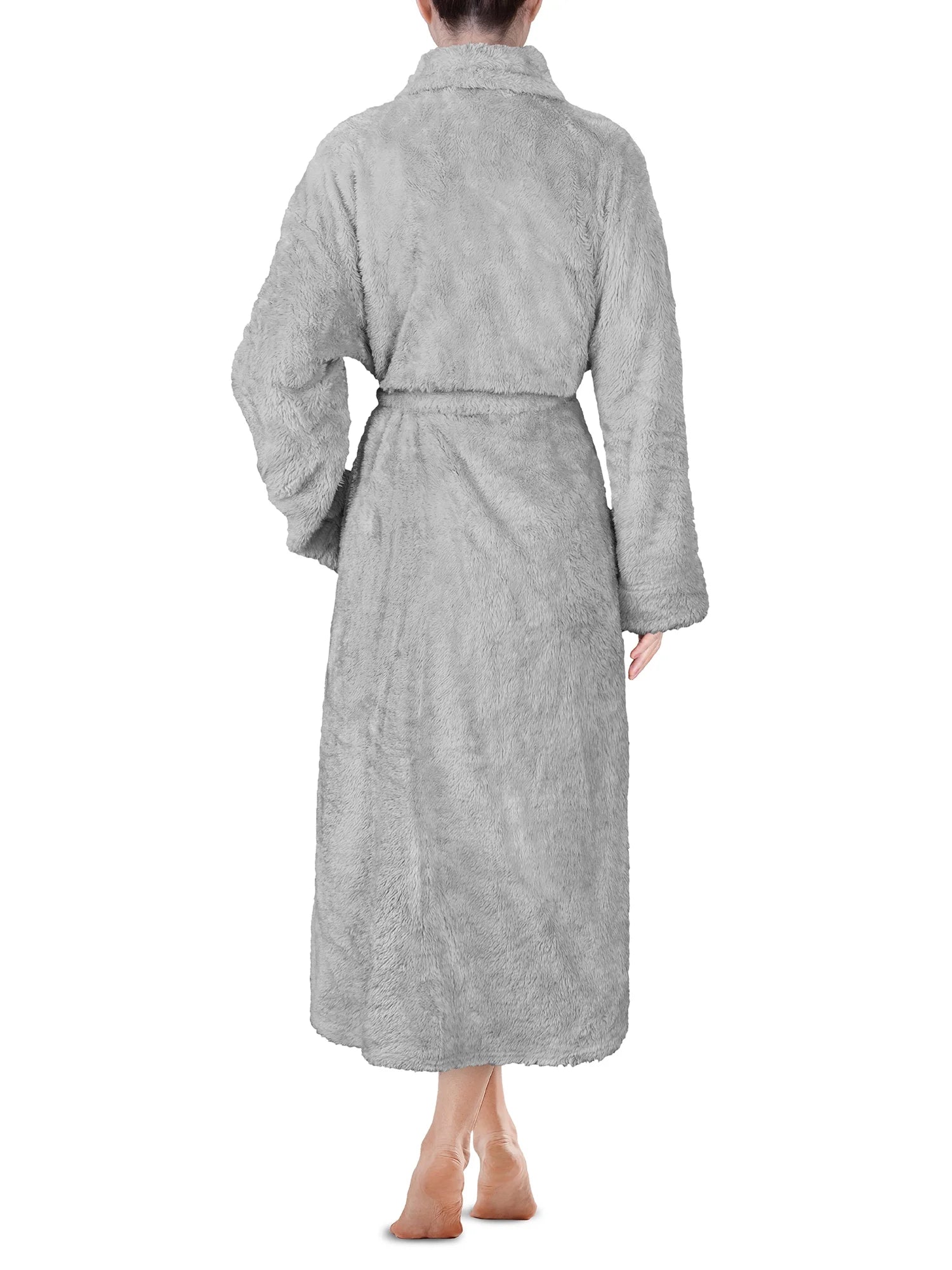 Premium Womens Plush Soft Robe Fluffy, Warm, Fleece Sherpa Shaggy Bathrobe (2XL/3XL, Light Gray)