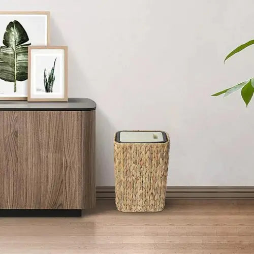 2-in-1 Wicker Bin With Pressed Top Cover, Woven Waste Paper Basket And Basket For Bathroom, Kitchen, Living Room, Bedroom Unavailable Platforms- Welfel - Puck's