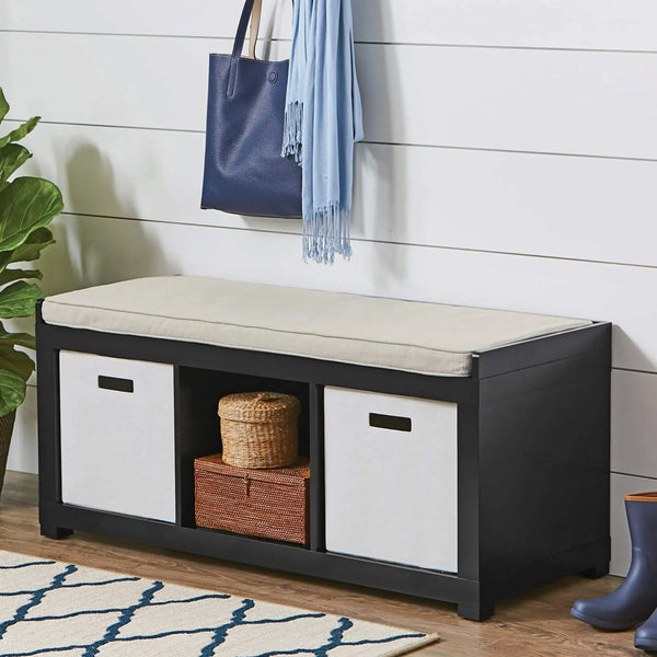 3-Cube Shoe Storage 44.65" Bench, Black - Puck's