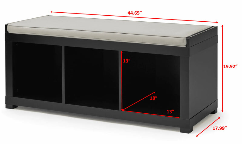 3-Cube Shoe Storage 44.65" Bench, Black - Puck's