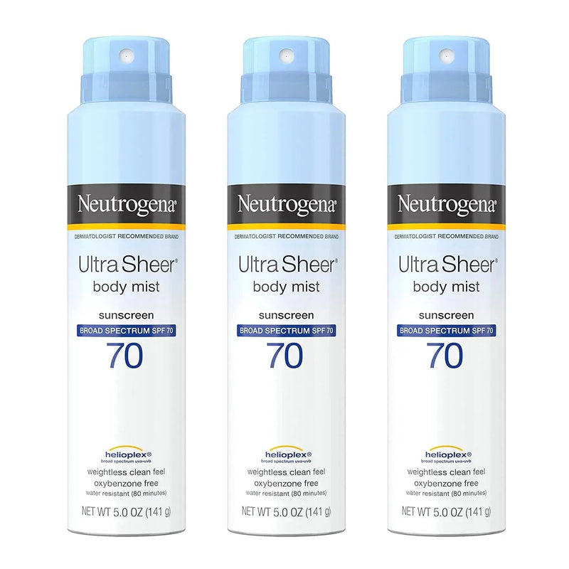 3 Pack -  Ultra Sheer Body Mist Full Reach Sunscreen Spray Broad Spectrum SPF 70 5 Oz - Puck's