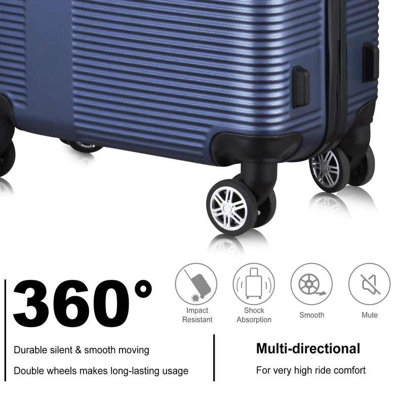 3 Piece Luggage Sets with TSA Lock ABS, Durable Luggage Set, Lightweight Suitcase with Hooks, Spinner Wheels, Cross Stripe Luggage Sets 20In/24In/28In(Dark Blue) - Puck's