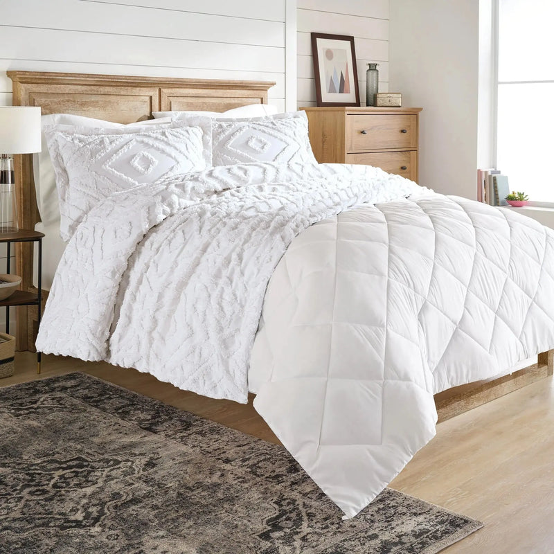 3-Piece White Chenille Duvet Cover Set, Full/Queen - Puck's