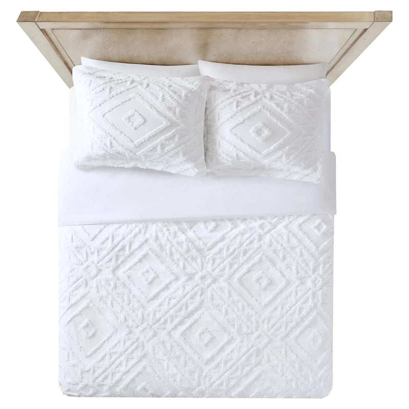3-Piece White Chenille Duvet Cover Set, Full/Queen - Puck's