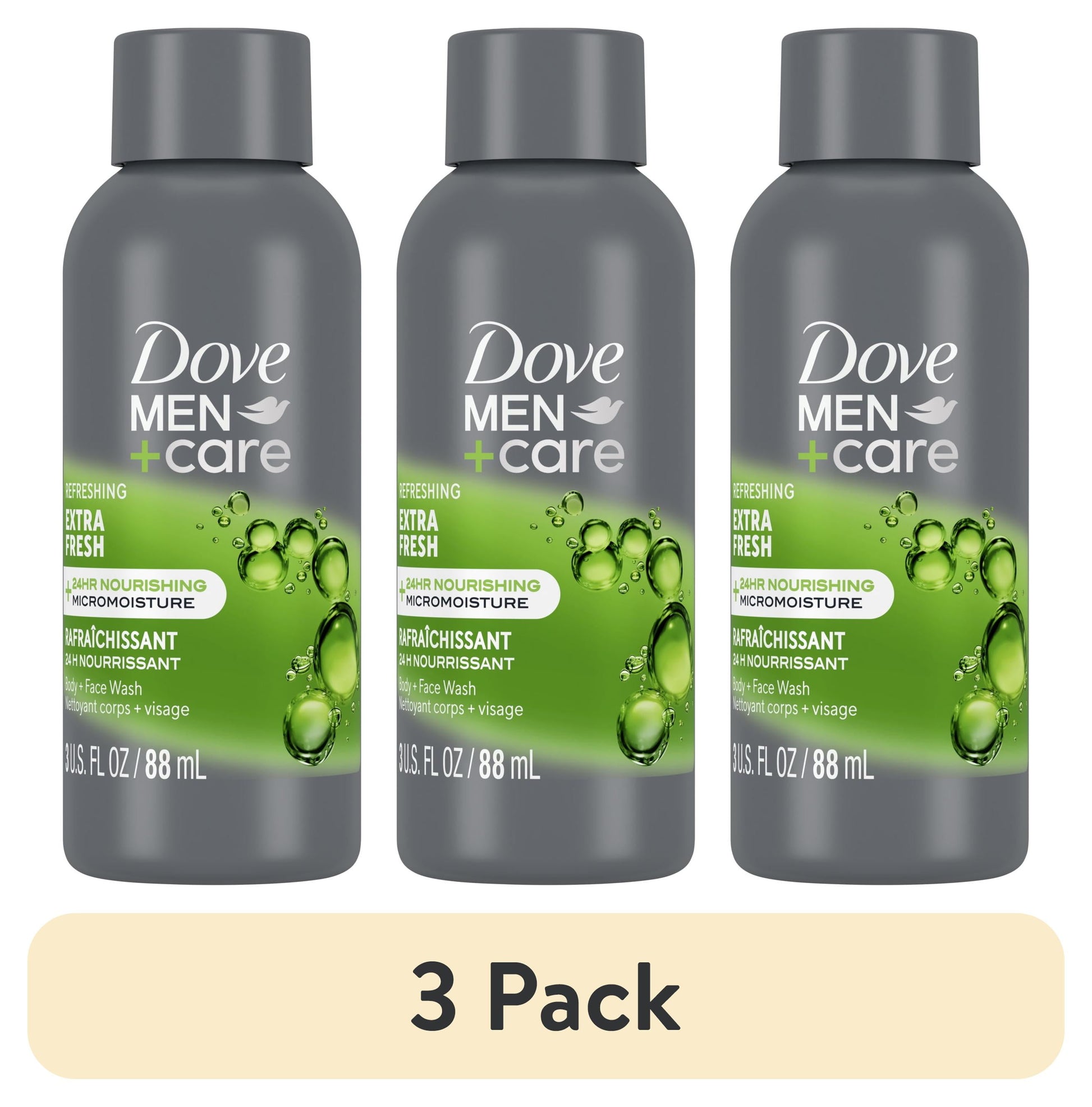 (3 Pack) Dove Refreshing & Nourishing Body Wash for Men Extra Fresh, 3 Oz