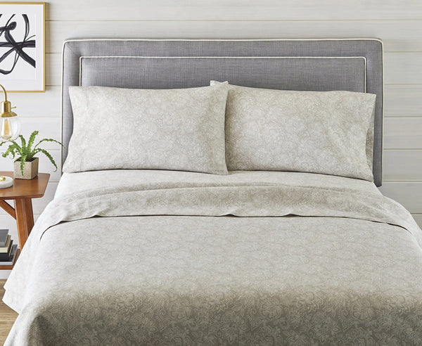 300 TC 100% Cotton, Queen Bed Sheet Set, Grey Sketchy Jacobean - Puck's