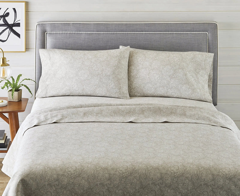 300 TC 100% Cotton, Queen Bed Sheet Set, Grey Sketchy Jacobean - Puck's