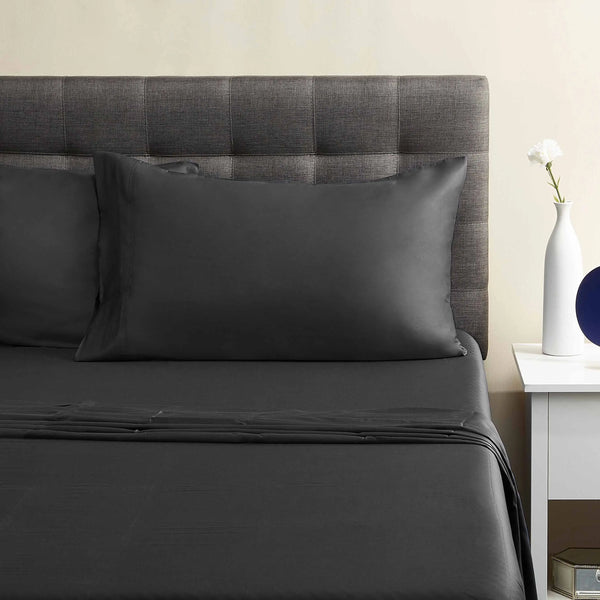 300 Thread Count Gray Cotton Sateen Bed Sheet Set, King - Puck's