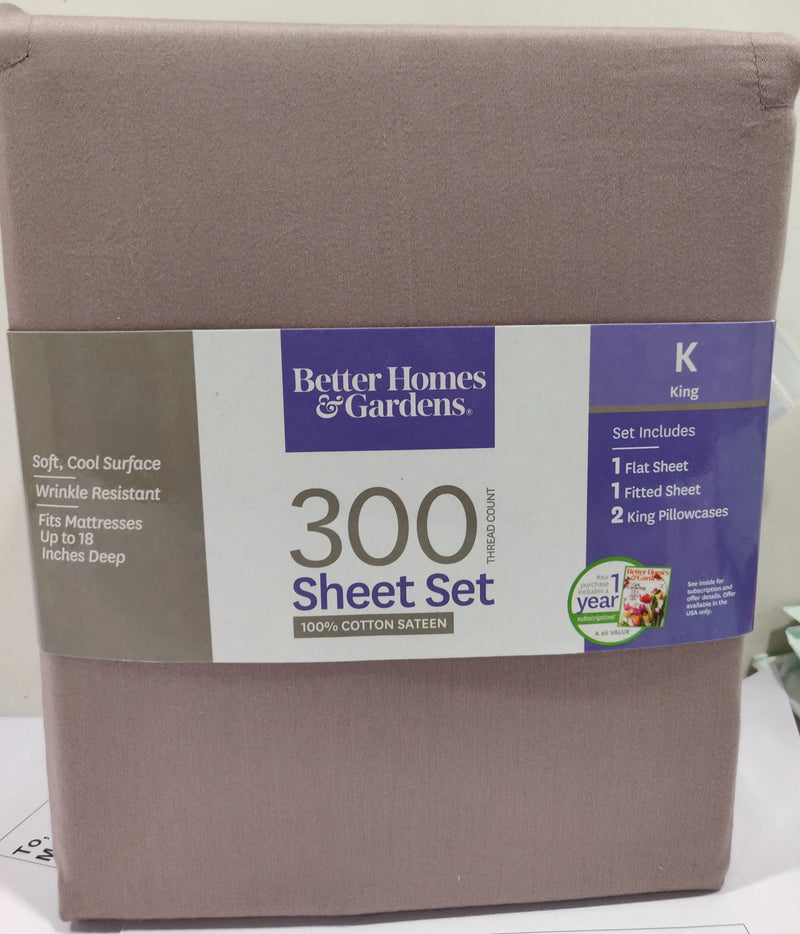 300 Thread Count Lavender Cotton Sateen Bed Sheet Set, King - Puck's