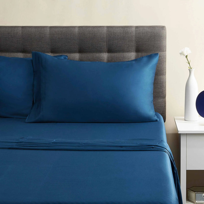 300 Thread Count Navy Cotton Sateen Bed Sheet Set, King - Puck's