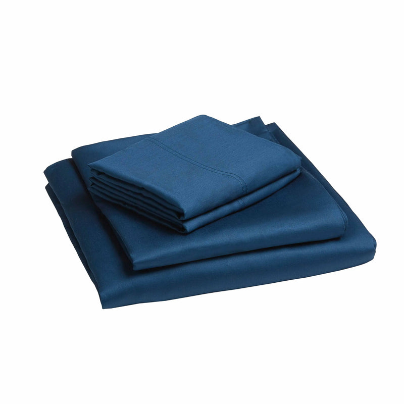 300 Thread Count Navy Cotton Sateen Bed Sheet Set, King - Puck's