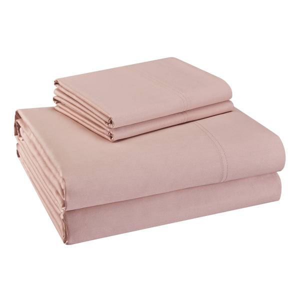 300 Thread Count Pink Cotton Sateen Bed Sheet Set, King - Puck's