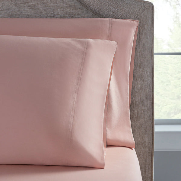 300 Thread Count Pink Cotton Sateen Bed Sheet Set, King - Puck's
