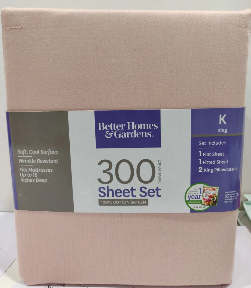 300 Thread Count Pink Cotton Sateen Bed Sheet Set, King - Puck's