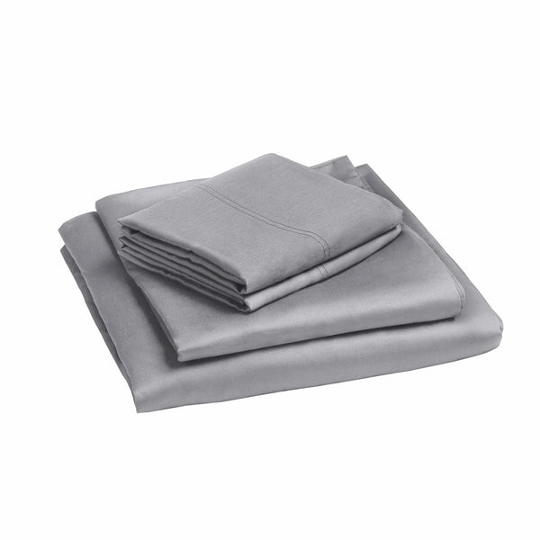 300 Thread Count Silver Cotton Sateen Bed Sheet Set, King - Puck's