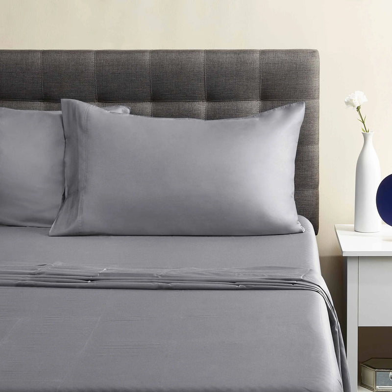 300 Thread Count Silver Cotton Sateen Bed Sheet Set, King - Puck's