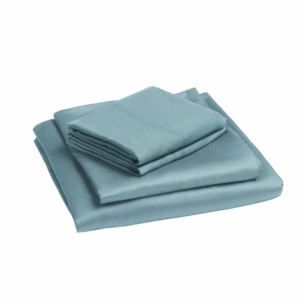 300 Thread Count Teal Cotton Sateen Bed Sheet Set, King - Puck's