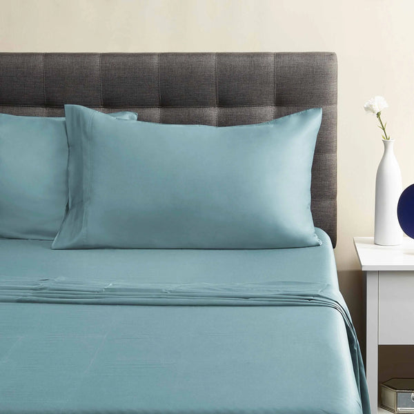 300 Thread Count Teal Cotton Sateen Bed Sheet Set, King - Puck's