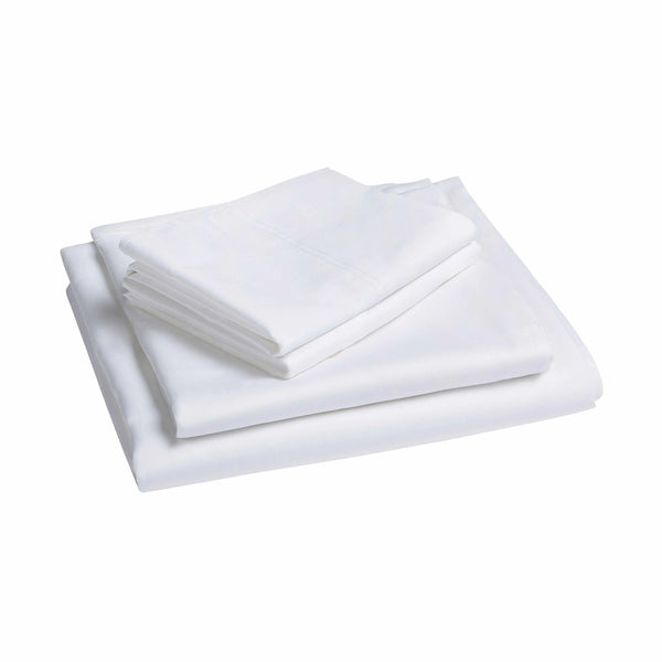 300 Thread Count White Cotton Sateen Bed Sheet Set, Queen - Puck's