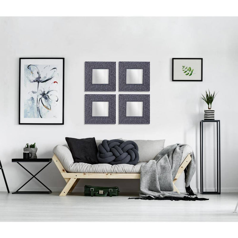 11.25 X 11.25 Inches Set of 4 Accent Wall Mirrors Silver Grey Mosaic Wall Decor - Puck's
