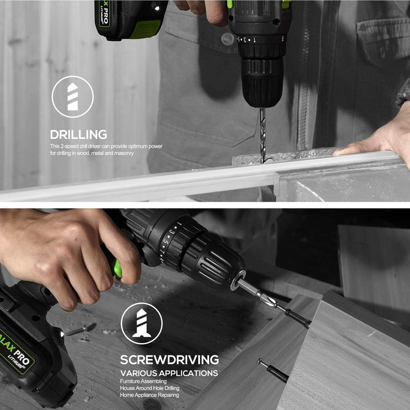 2-Speed Drill 20V MAX Lithium-Ion Drill/Driver, 3/8'' Electric Drill with 19+1 Torque Setting, 68 Pieces Accessories Ideal for Home Improvement and DIY Project - Puck's