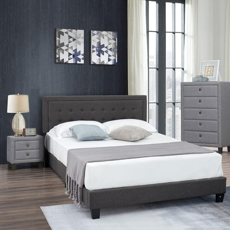 Queen Bed Frame, Upholstered Bed Frame with Adjustable Headboard, Button Tufted Platform Bed Frame / Mattress Foundation Noise Free / Wood Slat Support / No Box Spring Needed / Easy Assembly,Dark Grey - Puck's