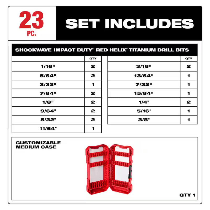 M12 12V Lithium-Ion Cordless 1/4 In. Hex Screwdriver Kit W/ Shockwaveimpact Duty Titanium Drill Bit Set (23-Piece) - Puck's