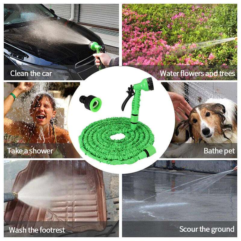 Expanding Expandable Flexible Garden Water Hose W Spray Nozzle 25, 50, 75, 100FT - Puck's