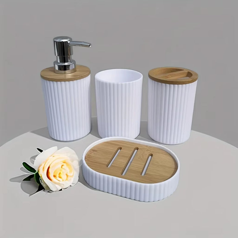 4Pcs Bathroom Accessories Set Plastic Bathroom Accessories Toothbrush Holder Mouthwash Cup Soap Dispenser Soap Dish - Puck's
