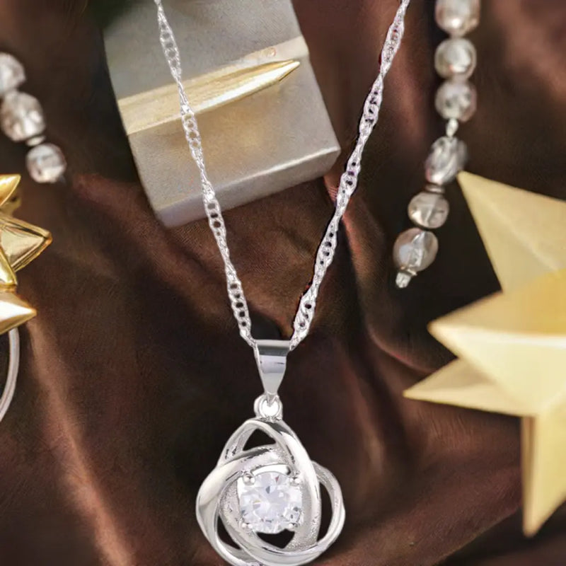 Round Knot Pendant Necklace with Cubic Zirconia - Puck's