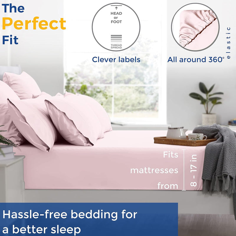 Pure Egyptian Quality Queen Size Cotton Bed Sheet Set - 600 TC Luxury 4 Piece 100% Cotton Bedsheets and Pillow Cases for Queen Beds - Soft, Sateen Weave, Deep Pocket Fitted and Flat Sheets - (Blush) - Puck's