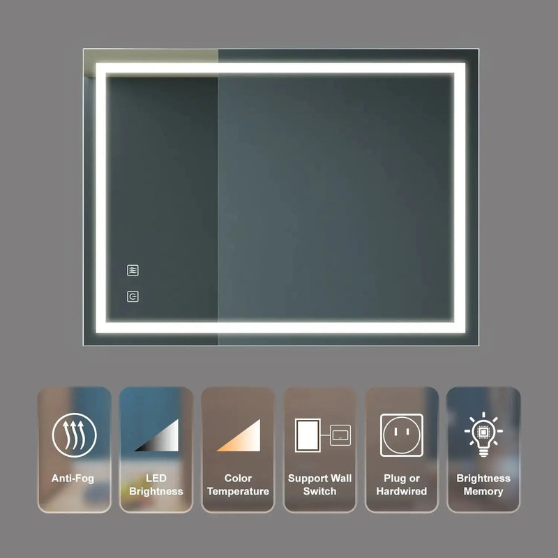 32x24 Inch Bathroom LED Premium Vanity Mirror With Focusing Back Panel, High Lumens, Dimmable Touch, Unavailable Platforms-Welfel - Puck's